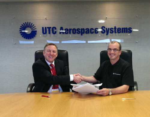Nigel Clifford (left), AIC’s Head of Sales and Andy Hodge, UTC Aerospace Systems’ deputy general manager at the contract signing.