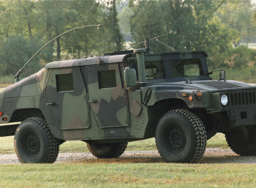 Versatile battlefield Humvees (M1114 shown here) are armoured using A and B kits made from a combination of composites, metals and ceramics. A kits are factory installed; B kits can be field installed to provide mission flexibility. (Source: AM General.)