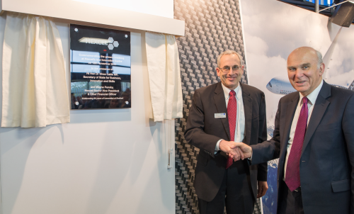 The opening ceremony was attended by Vince Cable, UK Secretary of State for Business, Innovation and Skills, seen here with Hexcel senior vice president and CFO Wayne Pensky (left).