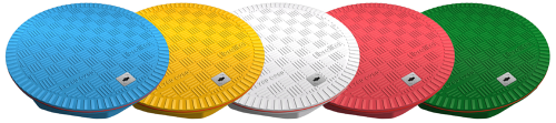 Glass reinforced plastic manhole covers can be coloured in a variety of styles.