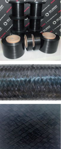 Figure 7: Thermoplastic unidirectional tapes (top); braided tape preform (middle); consolidated braid based on tapes (bottom) [7].