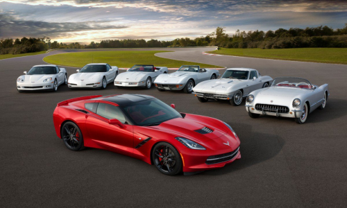Seven generations of the Chevrolet Corvette. (Click to enlarge image.) (Picture © Chevrolet/GM.)