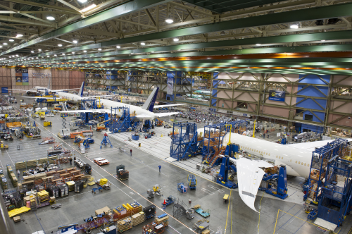 Four Boeing 787 Dreamliners in the final assembly facility in Everett, Washington. The Dreamliner is 50% composite. (Picture courtesy of Boeing.)