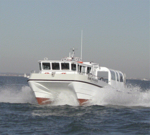 Robust GRP working catamaran from South Boats.