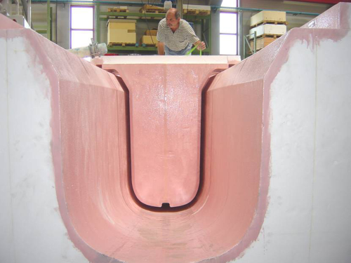 Plastic casting mould for a solid casting. The mould is in the preparatory stage – here it is still without a core insert.