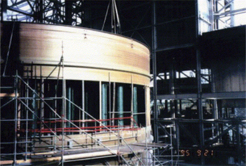 Figure 10: The world's largest (20.7 m x 19.8 m) operational FRP flue gas scrubber, fabricated on site for Suncor Inc in Alberta, Canada, and operating since 1996.