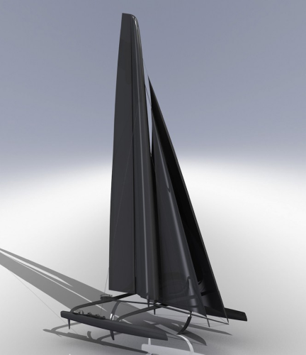 The next generation America’s Cup racer is the AC72, powered by a wingsail. It will race in 2013. (Picture courtesy of America’s Cup.)