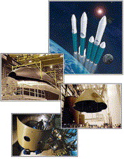 Figure 2. PMI cored components for Delta 4: payload fairing; payload adapter; interstage; centre body; thermal shield; booster nose cones.