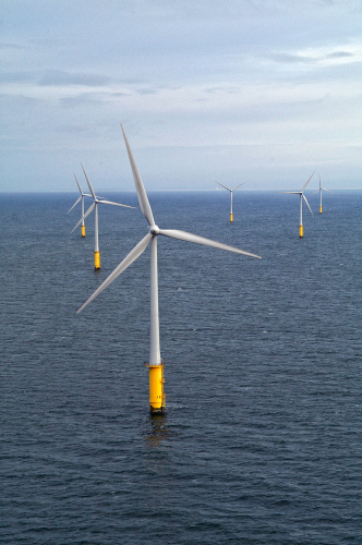 Vestas 2 MW wind turbines generating electricity at an wind farm off the coast of Wales in the UK. (Picture courtesy of Vestas Wind Systems.)