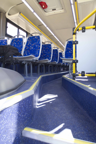 The aisle GRP flooring sections are bonded into the bus chassis structure using Crestabond M1-20, which is also used to bond metal fittings on GRP ceiling and side panels.