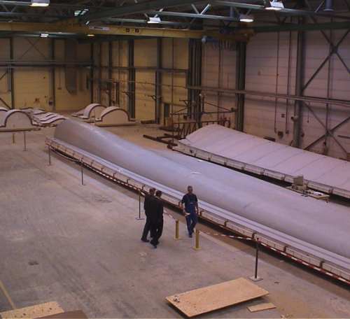 Resin infusion processing is enabling the production of wind turbines at least 60 m long. (Picture courtesy of Vostermans.)