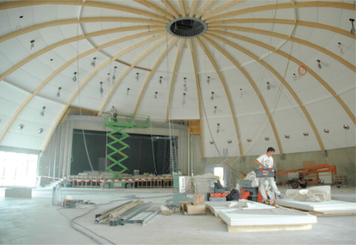 Use of Poraver for acoustic panels in a multifunction hall in Ochtendung (Rhineland Palatinate).