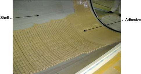 Figure 6: Application of the polyurethane adhesive into the first shell.