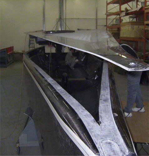 The two pictures above show the RC 44 in production at Pauger Carbon's facility.