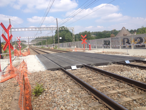 Level crossing panels including recycled GRP and phenolics from car parts. (Picture courtesy of Reprocover.)