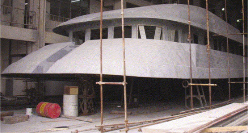 The 45 m Transocean Explorer in build at Cheoy Lee, designed by Ron Holland and engineered by High Modulus.