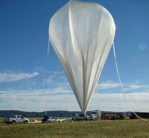Inflation of the balloon with helium. (Picture courtesy of Dr Alexey Kondyurin http://largeconstructioninspace.blogspot.com.au/.)