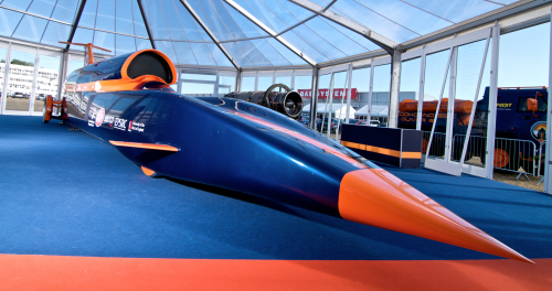 The full size BLOODHOUND SSC replica was unveiled at the Farnborough International Airshow on 19 July. (Picture courtesy of Nick Haselwood.)