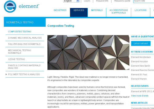 Element's services include testing of composite materials.