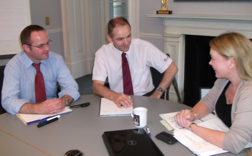 Malcolm Forsyth (centre) discusses strategy with his global business managers Neil Gray (left), who’s in charge of Crestapol resins, and Samantha Bell (right), who’s responsible for gel-coats and global marketing. The company is currently recruiting an adhesives expert to join the team.