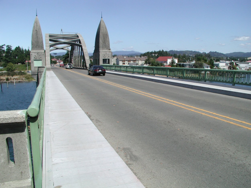 Steel grate bridge with FRP deck.