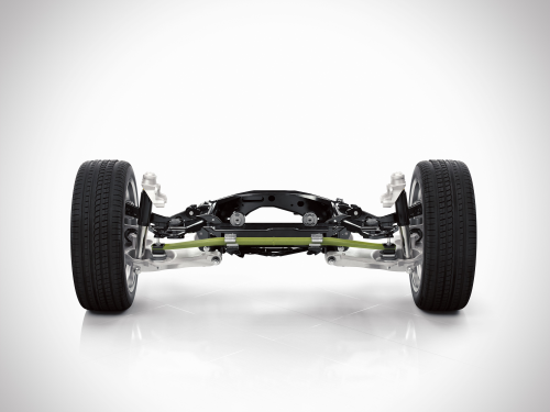 The rear axle of the new Volvo XC90 features a transverse leaf spring made of lightweight composite material.