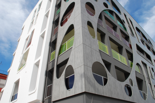 Trespa Meteon panels create ventilated rain screen cladding systems and decorative skins.