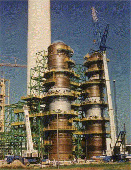 Figure 11: Among the world's tallest (49 m) FRP scrubbers, for the PCK refinery in Schwedt, Germany, operating since 1998 and made with epoxy vinyl ester resin.