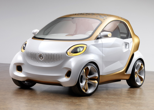 The smart forvision concept car is a showcase of advanced technology and vehicle lightweighting materials, including composite wheels and CFRP doors and body cage. (Picture courtesy of smart.)