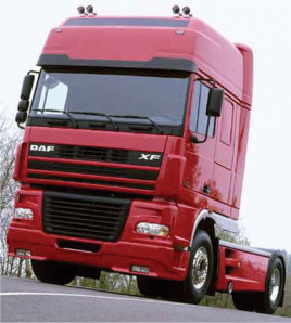 The interceptor, side fender and side skirt of this DAF truck are composite.