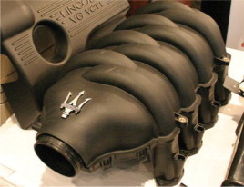 Engine cover and intake manifold made of polyamide (PA) 66.