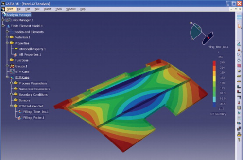 Mould design and process parameters are 3D simulated by ESI Group's PAM-RTM to avoid filling problems.