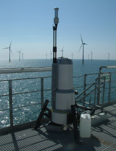 Zephir lidar operating at Robbin Rigg offshore wind farm in the UK.