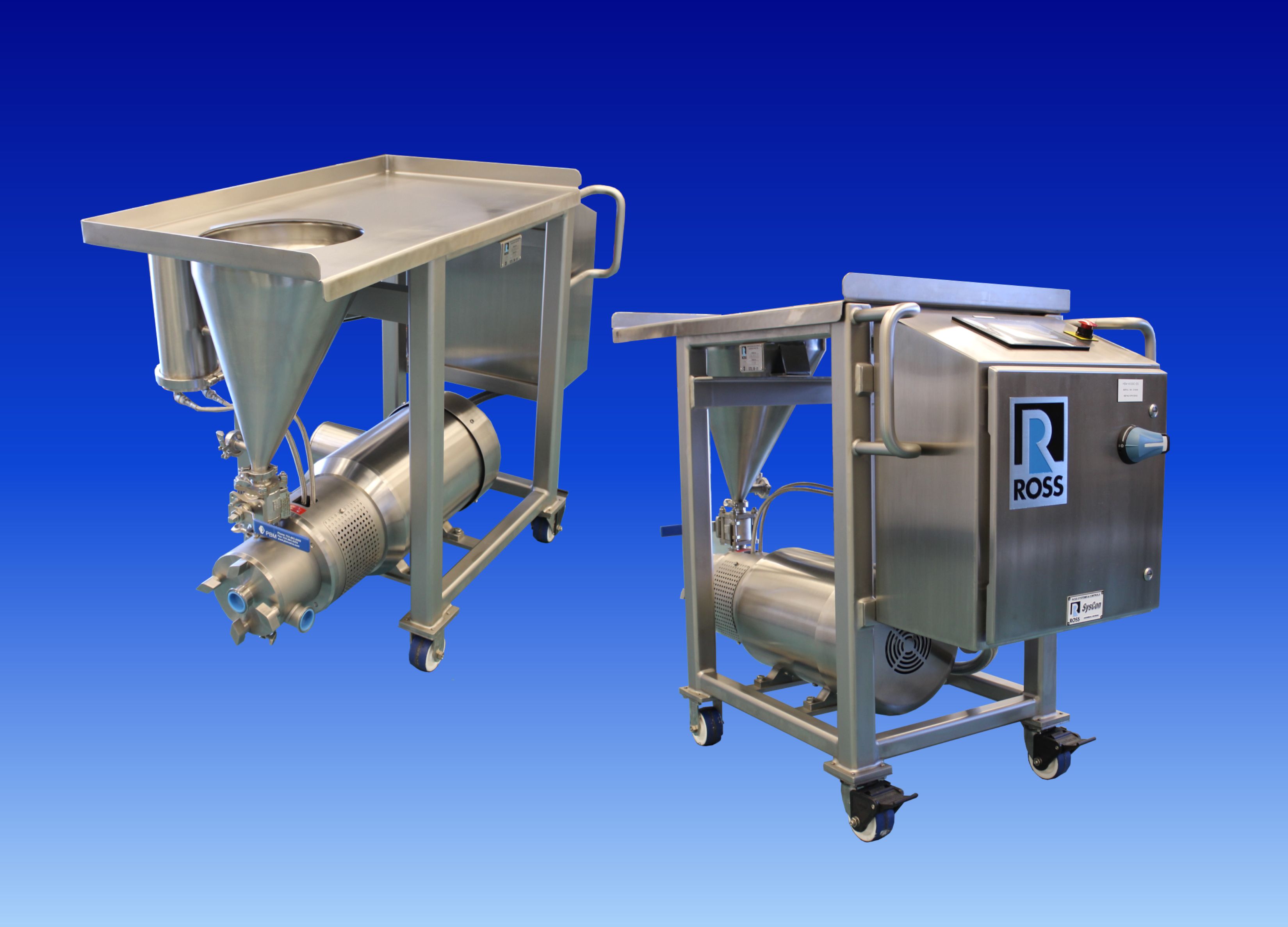 A 25HP Inline SLIM Mixer with built-in control panel mounted on a portable cart.