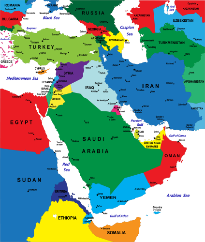 Map of Egypt and the Middle East. (Picture used under license from Shutterstock.com ©  Serban Bogdan.)