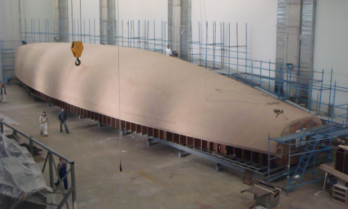 RMK Marine is manufacturing 100 ft (30 m) and 125 ft (38 m) superyachts for Oyster Marine Ltd. RMK has built a new composites facility at its shipyard in Tuzla, featuring a 72 m hall and a 40 m long oven. The Oyster vessels will be produced using the vacuum infusion process and the first is scheduled for launch early in 2010. The picture shows the hull plug for the 125 model.