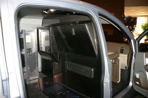 The carbon fibre composite bulkhead in the Bright van.