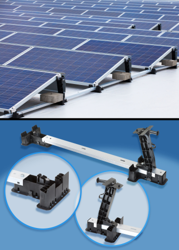 Goldbeck Solar's mounting structure for flat-roof solar installations consists of three plastic parts and one metal part. The first project – a 300 kW system – went into operation in the Aschaffenburg area of Germany in October 2012.