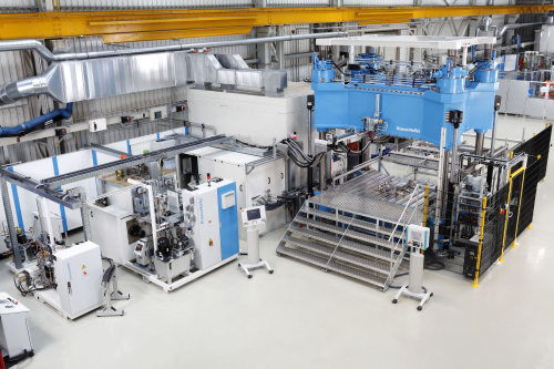 A laboratory production facility for the high pressure RTM process, featuring a Krauss Maffei  dosing unit, high pressure RTM mixing head and mould carrier.