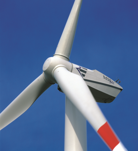 REpower's MM92 wind turbine has a rated power of 2.05 MW and a hub height of 80 m.