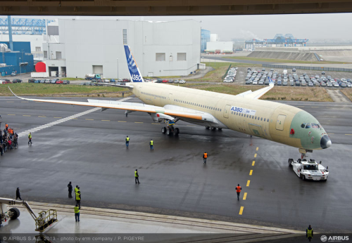 The first Airbus A350 XWB, MSN001, emerges for outdoor testing. (Picture © Airbus/P. Pigeyre.)