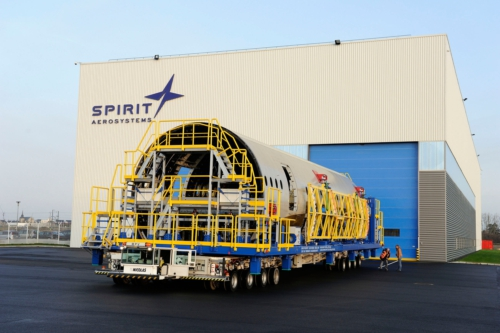 Spirit AeroSystems has delivered its first A350 XWB composite centre fuselage section (Section 15) to Airbus in St-Nazaire. The assembly was manufactured at Spirit's Kinston, North Carolina, facility and shipped to the company's newest plant in France, where it was assembled and delivered to Airbus. (Picture © PRNewsFoto/Spirit AeroSystems Inc.)