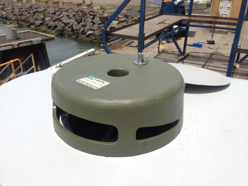 The GRP cover before it was put into place on the submarine at the bottom of the ocean floor.