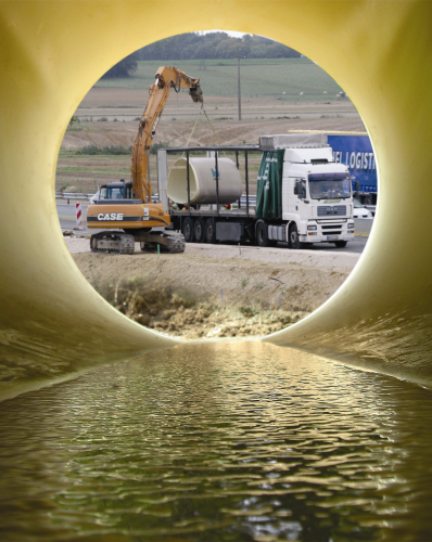 Hobas produces centrifugal cast glass-reinforced polyester (CC-GRP) pipes for applications such as potable water lines, gravity sewers, and water and sewage treatment plants.