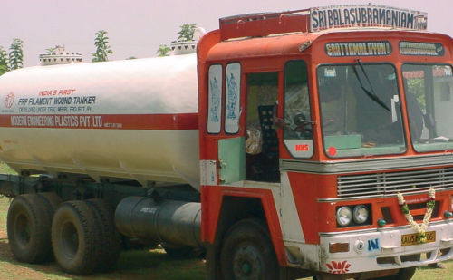 The composite tanker mounted on a truck.