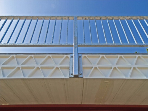 Part of the Friedberg bridge, showing the pultruded profiles. (Picture courtesy of Fiberline Composites.)