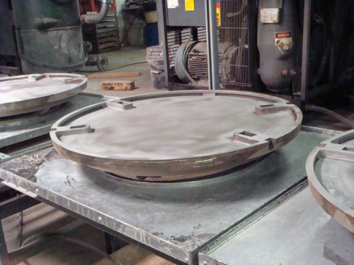 Production starts by grit-blasting a cast iron ‘dish’.