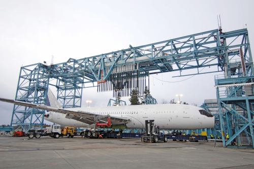 Boeing's 787 Dreamliner fatigue test airframe and structural test rig.