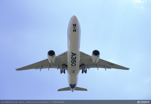 The Airbus A350 XWB that performed the 14 June 2013 maiden flight is designated MSN1 and is an A350-900 version. (Picture © Airbus.)