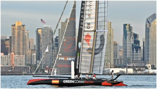 The Green Comm Racing America's Cup boat.